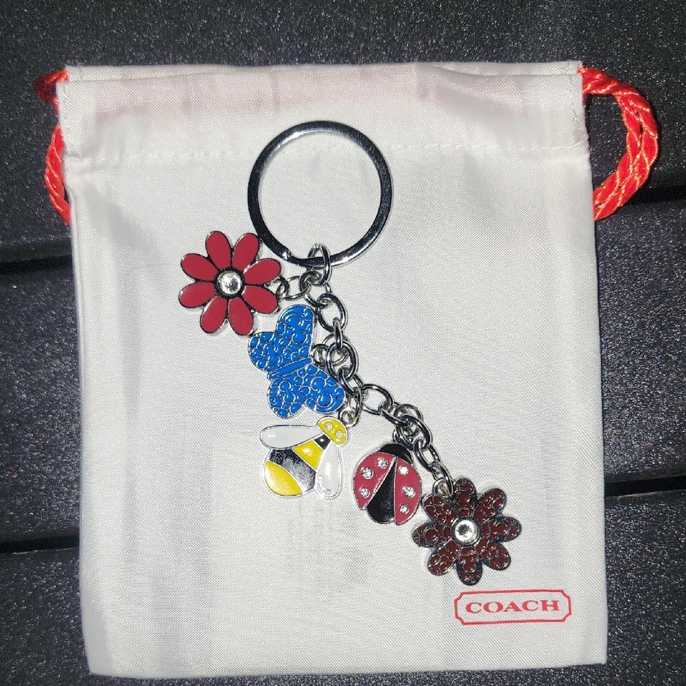 New Vintage Coach Floral Bumblebee Butterfly Ladybug Rhinestones Keychain Rare